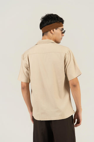 Beige Half Sleeve Cuban Collar Shirt – Loose Fit