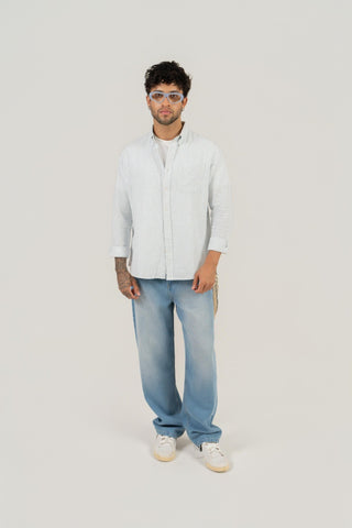 Men’s Blue Striped Cotton Shirt – Full Sleeve, Regular Fit, Classic Collar