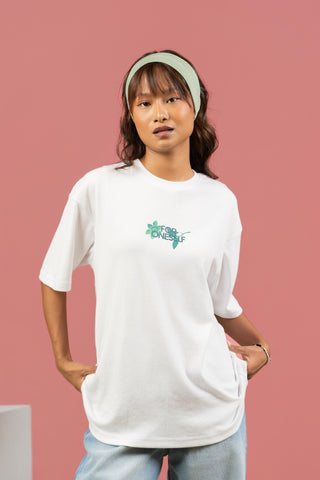 Bloom Printed Oversized Tee – White (For Women)
