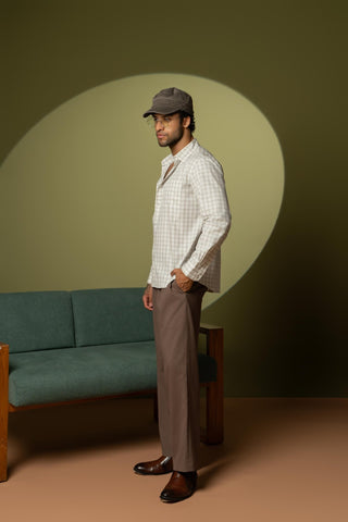 White Checkered Cotton Shirt – Full Sleeve, Regular Fit