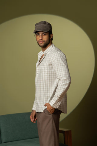 White Checkered Cotton Shirt – Full Sleeve, Regular Fit