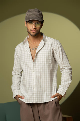 White Checkered Cotton Shirt – Full Sleeve, Regular Fit