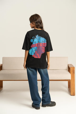 Meant to Be Floral Printed Oversized Tee For Women– Black
