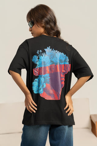 Meant to Be Floral Printed Oversized Tee For Women– Black