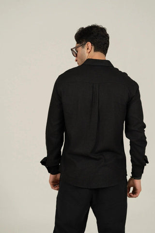 Minus One Men’s Black Linen Blend Shirt – Regular Fit Minus One