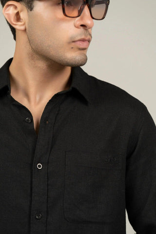 Minus One Men’s Black Linen Blend Shirt – Regular Fit Minus One