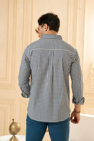 Minus One Men’s Blue Checkered Organic Cotton Shirt – Button-Down Collar | Regular Fit Minus One