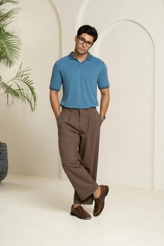 Minus One Men’s Blue Heaven Bamboo Cotton Polo T-Shirt – Jacquard Collar | Regular Fit Minus One