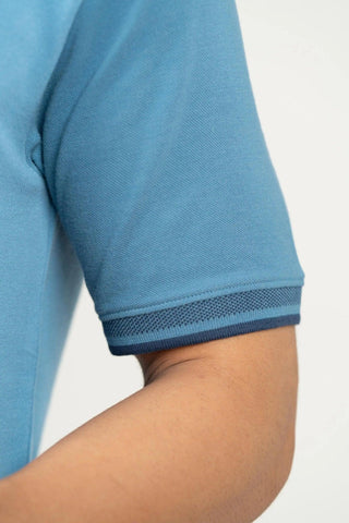 Minus One Men’s Blue Heaven Bamboo Cotton Polo T-Shirt – Jacquard Collar | Regular Fit Minus One