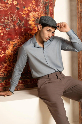 Minus One Men’s Blue Tencel Shirt – Regular Fit Minus One