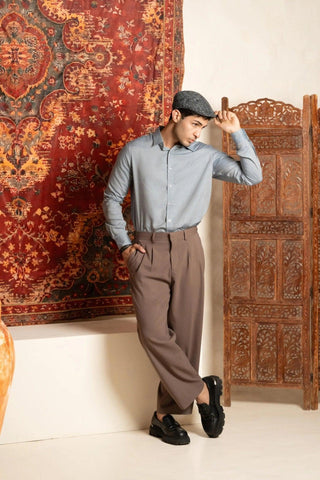 Minus One Men’s Blue Tencel Shirt – Regular Fit Minus One