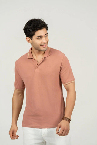 Minus One Men’s Burlwood Peach Bamboo Cotton Polo T-Shirt – Tipping Collar | Regular Fit Minus One