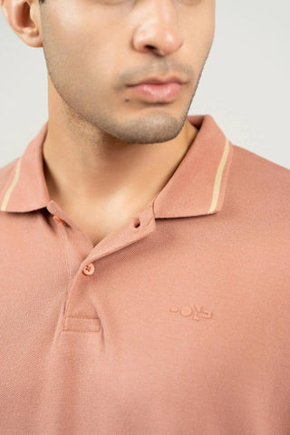 Minus One Men’s Burlwood Peach Bamboo Cotton Polo T-Shirt – Tipping Collar | Regular Fit Minus One