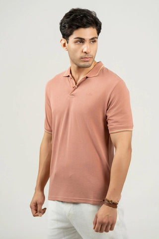 Minus One Men’s Burlwood Peach Bamboo Cotton Polo T-Shirt – Tipping Collar | Regular Fit Minus One