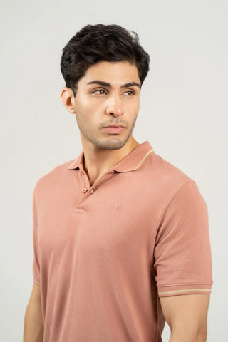 Minus One Men’s Burlwood Peach Bamboo Cotton Polo T-Shirt – Tipping Collar | Regular Fit Minus One
