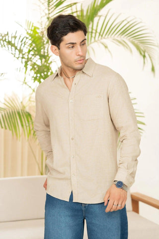 Minus One Men’s Ecru Linen Blend Shirt – Regular Fit Minus One