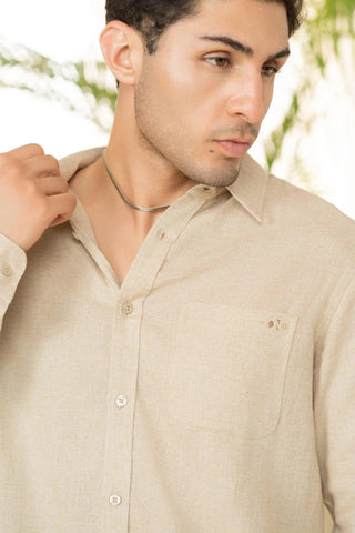 Minus One Men’s Ecru Linen Blend Shirt – Regular Fit Minus One