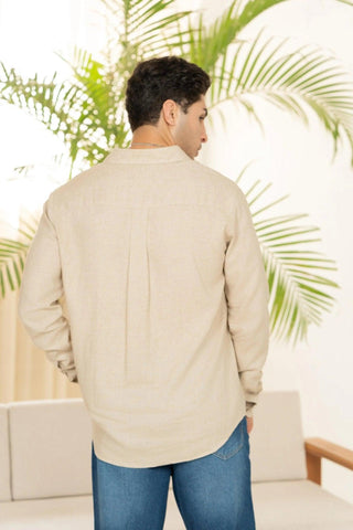 Minus One Men’s Ecru Linen Blend Shirt – Regular Fit Minus One