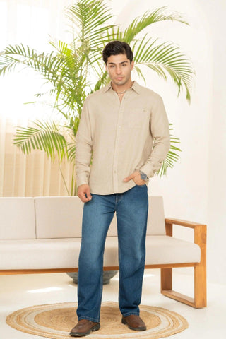 Minus One Men’s Ecru Linen Blend Shirt – Regular Fit Minus One