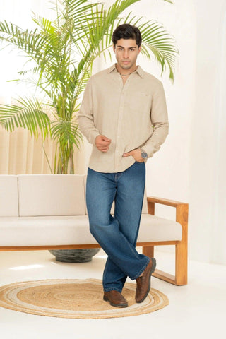 Minus One Men’s Ecru Linen Blend Shirt – Regular Fit Minus One