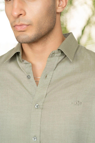 Minus One Men’s Green Tencel Shirt – Regular Fit Minus One