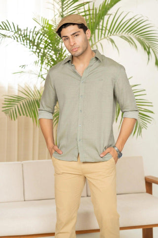 Minus One Men’s Green Tencel Shirt – Regular Fit Minus One