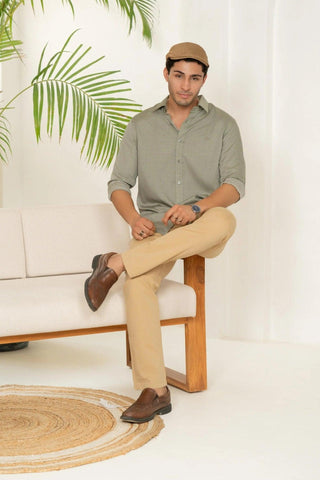 Minus One Men’s Green Tencel Shirt – Regular Fit Minus One