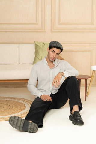 Minus One Men’s Grey Checkered Organic Cotton Shirt – Button-Down Collar | Regular Fit Minus One