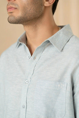 Minus One Men’s Light Blue Linen Blend Shirt – Regular Fit Minus One