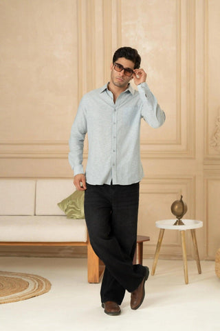 Minus One Men’s Light Blue Linen Blend Shirt – Regular Fit Minus One