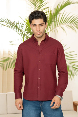 Minus One Men’s Maroon Oxford Organic Cotton Shirt – Regular Fit Minus One
