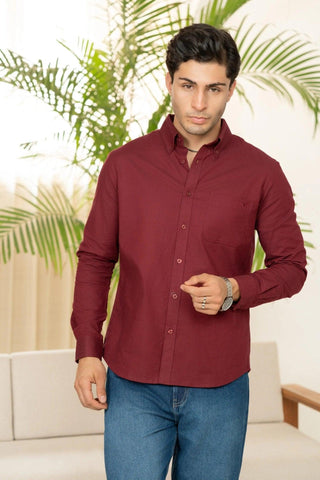 Minus One Men’s Maroon Oxford Organic Cotton Shirt – Regular Fit Minus One