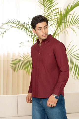 Minus One Men’s Maroon Oxford Organic Cotton Shirt – Regular Fit Minus One