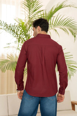 Minus One Men’s Maroon Oxford Organic Cotton Shirt – Regular Fit Minus One