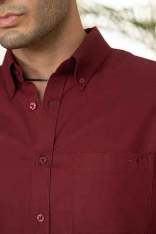 Minus One Men’s Maroon Oxford Organic Cotton Shirt – Regular Fit Minus One