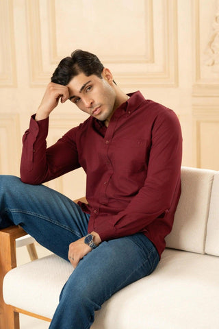 Minus One Men’s Maroon Oxford Organic Cotton Shirt – Regular Fit Minus One