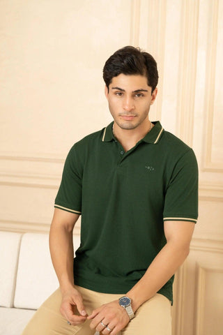 Minus One Men’s Mountain Green Bamboo Cotton Polo T-Shirt – Tipping Collar | Regular Fit Minus One