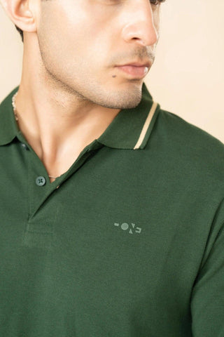 Minus One Men’s Mountain Green Bamboo Cotton Polo T-Shirt – Tipping Collar | Regular Fit Minus One