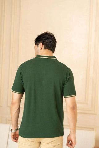 Minus One Men’s Mountain Green Bamboo Cotton Polo T-Shirt – Tipping Collar | Regular Fit Minus One