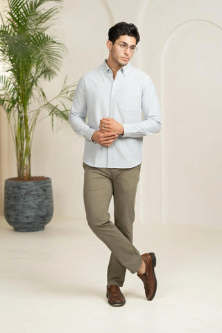 Minus One Men’s Navy Blue Striped Cotton Shirt – Button-Down Collar | Regular Fit Minus One