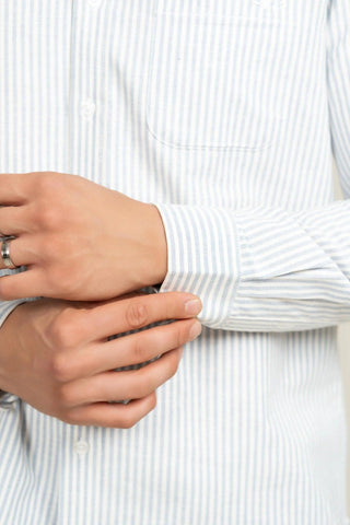 Minus One Men’s Navy Blue Striped Cotton Shirt – Button-Down Collar | Regular Fit Minus One