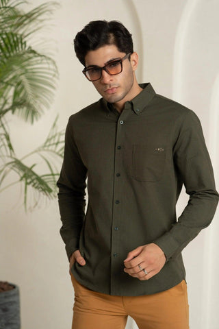 Minus One Men’s Organic Olive Oxford Cotton Shirt – Regular Fit Minus One