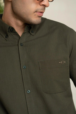 Minus One Men’s Organic Olive Oxford Cotton Shirt – Regular Fit Minus One