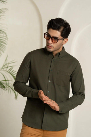 Minus One Men’s Organic Olive Oxford Cotton Shirt – Regular Fit Minus One