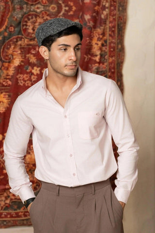 Minus One Men’s Pink Oxford Cotton Shirt – Regular Fit Minus One