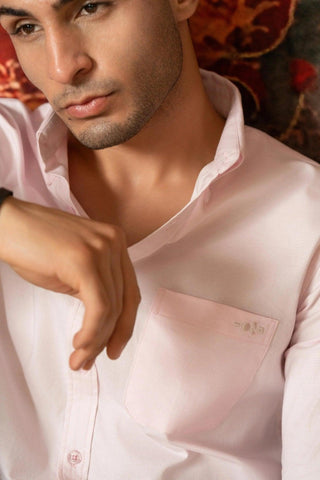 Minus One Men’s Pink Oxford Cotton Shirt – Regular Fit Minus One