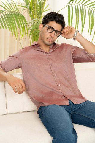 Minus One Men’s Red Tencel Shirt – Regular Fit Minus One