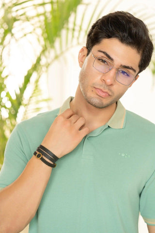 Minus One Men’s Sage Green Bamboo Cotton Polo T-Shirt – Jacquard Collar | Regular Fit Minus One