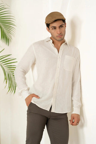 Minus One Men's White Linen Blend Shirt – Regular Fit Minus One