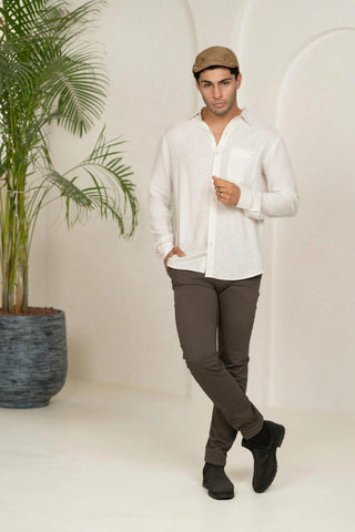 Minus One Men's White Linen Blend Shirt – Regular Fit Minus One